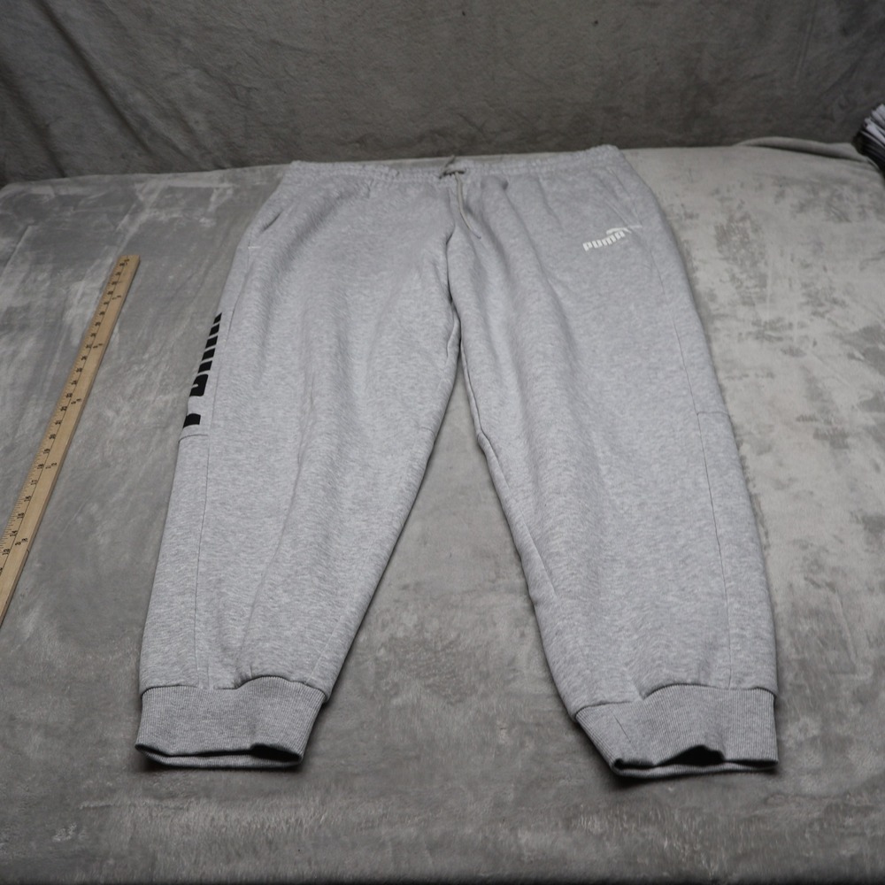 Puma Power Sweatpants Mens XXL Gray Fleece Drawstring Waist Athletic 39x32 NEW